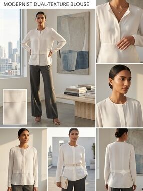 Antonelli Firenze Luxury Modernist Dual-Texture Top in Ivory
